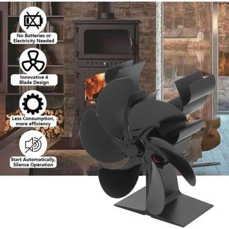 Ventilateur Poele à Bois 6 Pales Ventilateur Cheminée Alimenté à la Chaleur Ventilateur Silencieux avec Protection Contre le Surchauffe pour Noël,noir (1/4)