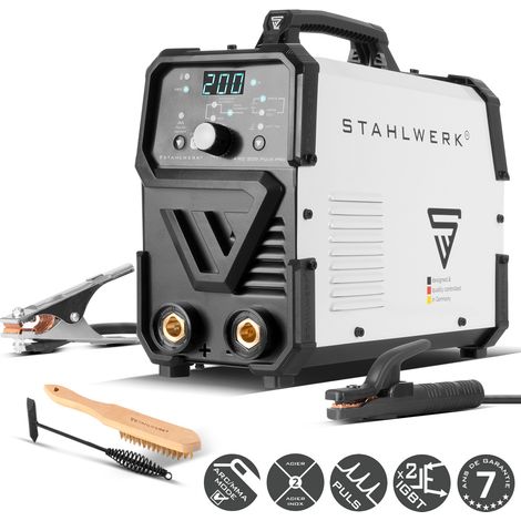 STAHLWERK Poste à souder à l'électrode ARC 200 Puls Pro – Soudage sans gaz, compact MMA, électrode, Inverter Lift-TIG de 200 A, Hot Start, Arc Force, Antistick, technologie IGBT, fonction Pulse