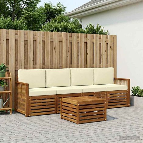 vidaXL Outdoor-Sofagarnitur 5 pcs Natur und Creme Massivholz Akazie (1/5)