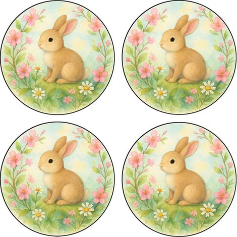 Set de 4 dessous-de-verre lapin fleuri (1/2)