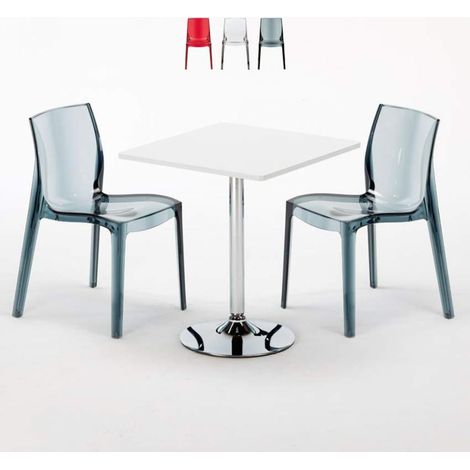 Mesa Cuadrada Blanca 70x70 cm y Sillas De Colores Transparentes Femme Fatale Demon - Transparente Antracita Negro (1/5)