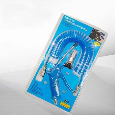 Druckluftpistole mit 5 Meter Spiralschlauch (4–6 mm, blau) für LKW, Transporter, Schwerlastwagen, Schnellanschluss Typ T