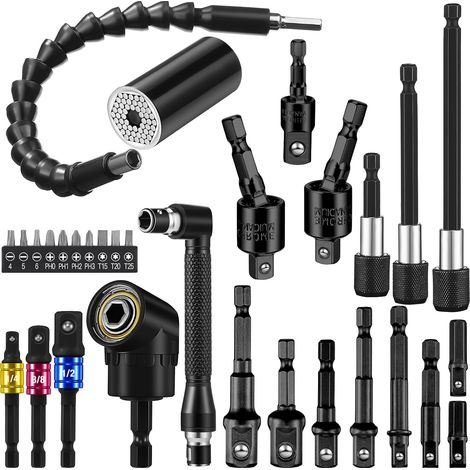 31 extensiones flexibles para taladro, con adaptadores y extensión magnética. (1/5)