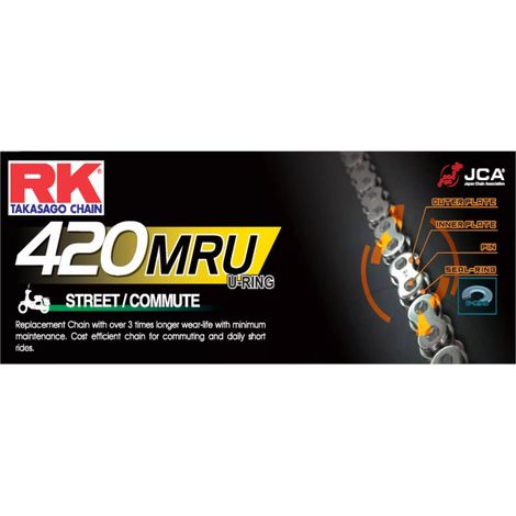 CADENA DE TRANSMISIÓN RK 420MRU-142 (ANILLO EN U) CLIP (CL) INCLUIDO COLOR ESTÁNDAR (CAPACIDAD: HASTA 450 CCM) (35,6 KN)