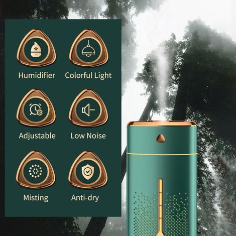 Humidificateur à brume froide 1000 ml avec veilleuse LED colorée, silencieux et USB, pour bureau, chambre ou voyage (1/5)