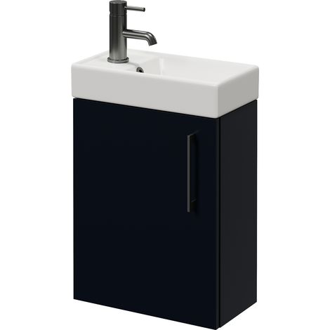 Napoli Cube Deep Blue 400mm Wall Mounted Single Door Vanity Unit with Align Basin - 400mm - Gunmetal Grey 160mm Handle