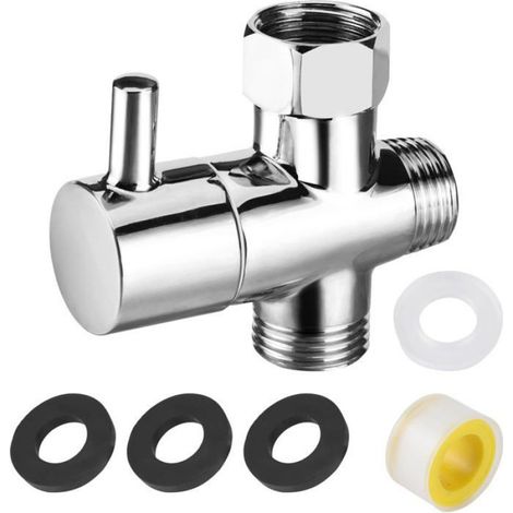 1 Vanne 3 Voies, Laiton Massif, Robinet Commutateur Chromé, Filetage G1/2, Pour Salle De Bain Et Cuisine (1/5)