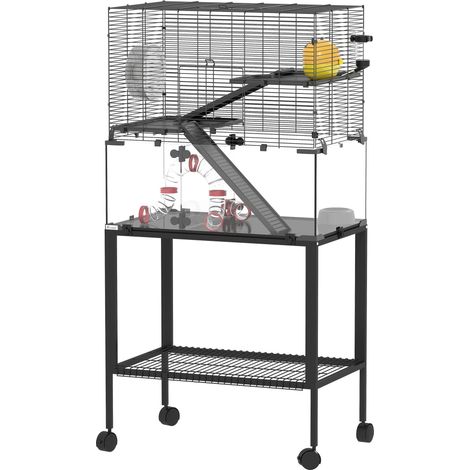 Jaula para hámster de tres niveles con rueda y accesorios