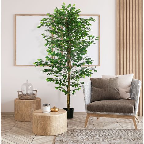 Ficus artificiel 180 cm en plastique vert, sans entretien pour salon FloraGrace (1/5)