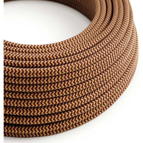Creative-Cables Cavo elettrico rivestito in tessuto, 2 x 0,75 mm², 50 m, Oro-Bordeaux RZ23, Rotondo, effetto seta