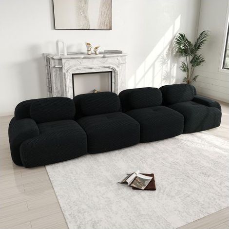 Canapé Droit - SOGEU - 388x103x75 cm - Velours côtelé - 4 places - Mousse 32D (1/5)