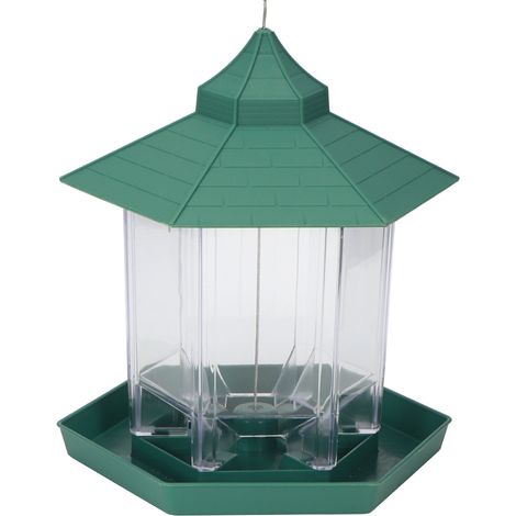 Mangeoire à oiseaux suspendue en plastique transparent étanche, idéale pour nourrir les oiseaux dans votre jardin. (1/5)