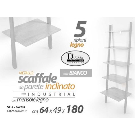 Weißes geneigtes industrielles Wandregal cm 64 x 48 x 180h