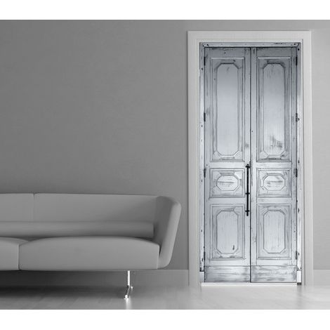 Sticker porte, trompe l'oeil porte en bois hausmanien avec poignée, 204 cm X 60 cm (1/2)