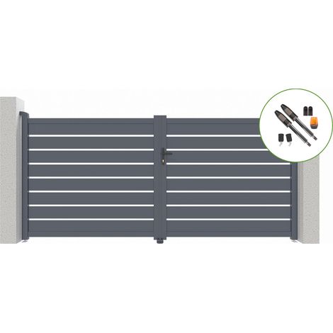 Portail battant électrique VOGEL 350x160cm gris + Motorisation TANKER B700 (1/4)