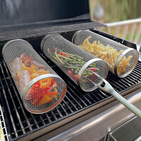 Grille de barbecue ronde en acier inoxydable (1 pièce), idéale pour les feux de camp et le camping (30 cm). (1/5)