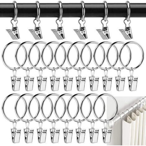 Anneaux Rideaux Metal 40 Pièces Pince à Rideaux Anneaux Rideaux Douche 38mm Clips de Rideau Anneaux Argent pour Tringle à Rideau et Anneau de Suspension pour Rideau de Douche (1/5)