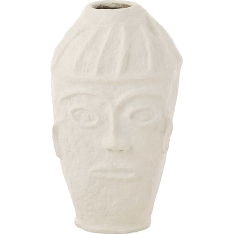 Pot visage en papier mâché blanc style artisanal sculptural - Blanc mat artisanal (1/2)