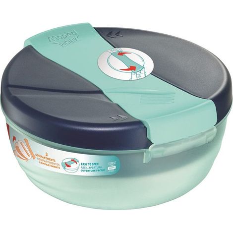 Grand bol déjeuner - Boîte à déjeuner - Lunch box - Bento - 3 compartiments - Bleu (1/5)