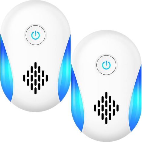Paquete de 2 repelentes ultrasónicos para ratones, mosquitos y animales, aptos para dormitorio y sala de estar, estándar europeo, color blanco (1/5)