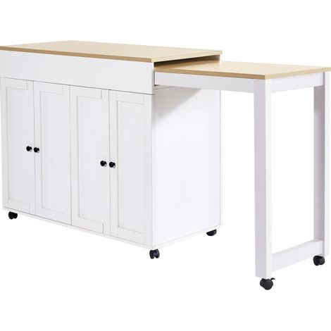 Barra cucina estensibile bianca con contenitore 117-180 x 50 x 94,6 cm HOMVRA (1/5)