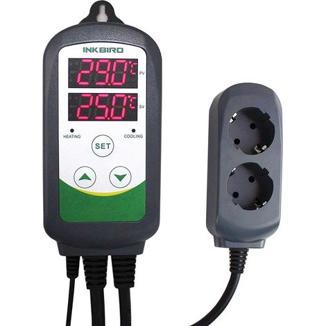 ITC-308 Prise Thermostat Numérique avec 2 Relais 220V Sonde, Controleur Température Chauffage Refroidissement pour Terrarium,Reptile,Incubateur,Serre,Couveuse,Brassage (1/5)