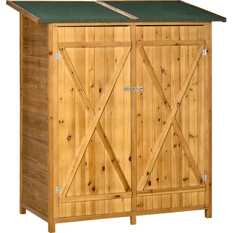 Armoire de jardin Outsunny Bois de sapin 140x75x157cm Bois naturel (1/5)