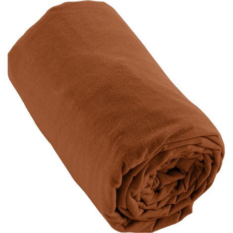 Drap housse flanelle coton 90x190 matelas épais Orange Tomette (1/3)