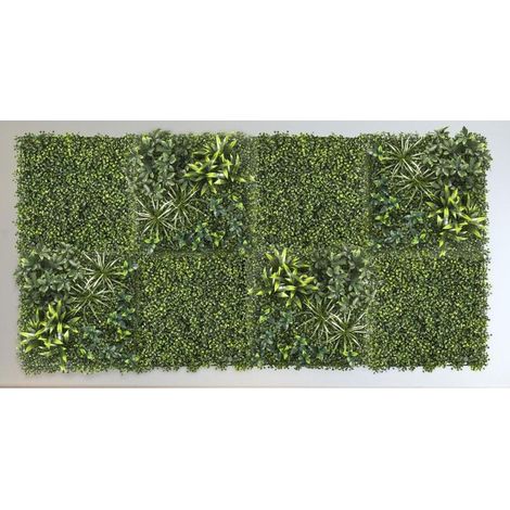 Lot de 8 Plaques Végétales Artificielles Panachées 50 x 50 cm - Mur végétal 2m² - Livraison gratuite (1/5)