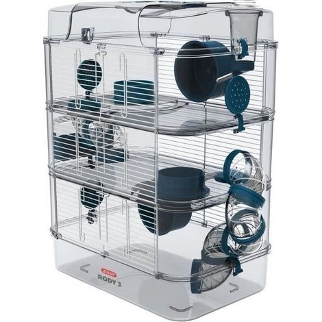 Cage sur 3 étages - ZOLUX - Rody3 trio - Pour hamsters, souris et gerbilles - L 41 x p 27 x h 53 cm - Bleu (1/4)