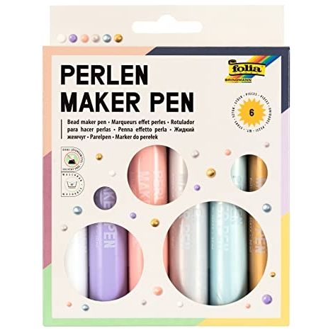 FOLIA 36029 - PERLEN MAKER PEN, 6 CRAYONS À PERLES DE 30 ML POUR DES POINTS DE COULEUR EN 3D SUR PAPIER, TEXTILE, BOIS, CÉRAMIQU
