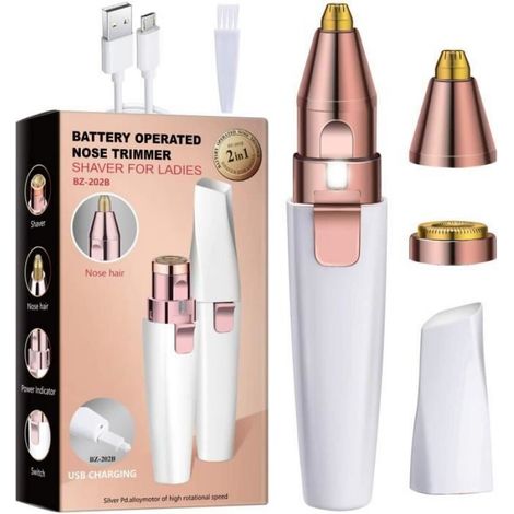 Épilateur Visage - 2 en 1 Têtes Interchangeables - Usage Sec - LED Intégrée - Rechargeable USB - 1 Pièce (1/4)