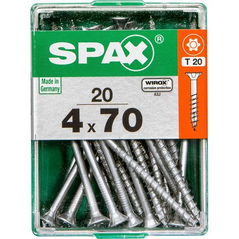 SPAX Lot De 20 Vis Acier Tête Plate Spax, Diam.4 Mm X L.70 Mm (1/3)