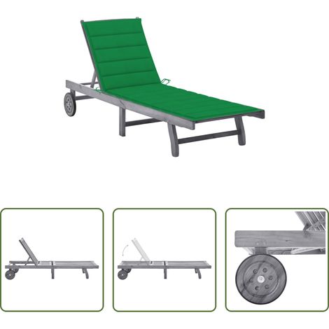 Chaise longue bois - Chaise longue de jardin avec coussin Gris Bois d'acacia solide (1/5)