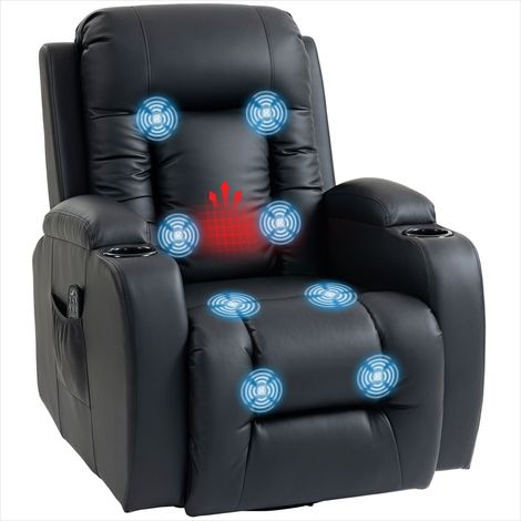 Fauteuil inclinable massant chauffant en simili noir, rotation 360°, 82x99x103 cm (1/5)