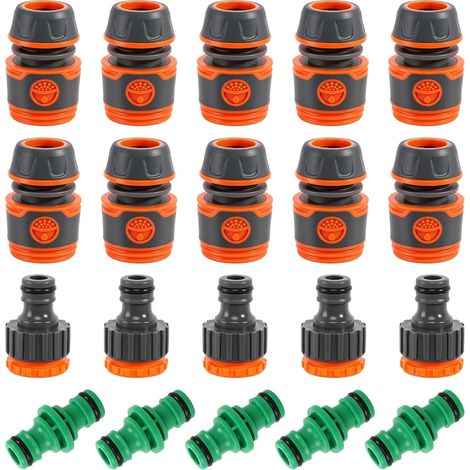 Raccords de Tuyau D'arrosage, 20 Pièces Embout Tuyau Arrosage avec Accessoires de Raccord, Connecteur Rapide de Tuyau D'arrosage 1/2 Pouce Raccord Tuyau Arrosage pour Famille Jardin (1/5)
