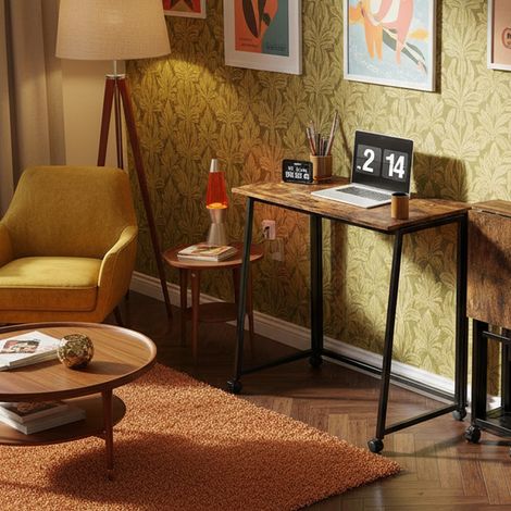 Meuble Cosy Table Pliante avec roulettes, Table Polyvalente pour Salon, Montage Facile, Pieds Réglables Inclus, Style Moderne, Marron (1/5)