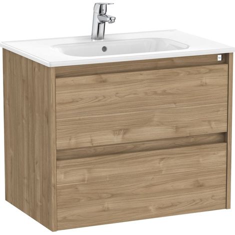 Roca – Meuble avec vasque simple 2 tiroirs – Lavabo en porcelaine – Système soft-close – Dimensions 685x460x565 mm – Installation suspendue (1/2)