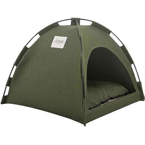 Lit pour animaux de compagnie, tente intérieure pour petits animaux, coussin rafraîchissant d'été, tapis vert taille S, maison douillette pour chat ou chien. (1/4)