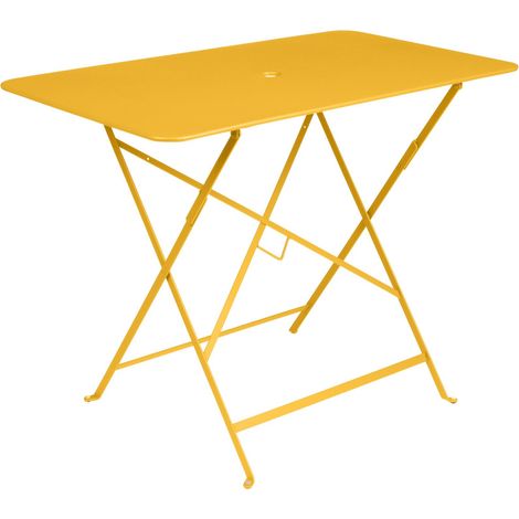 Table Bistro Rectangulaire en Acier 57 x 97 cm Pliable 4 Places avec Trou Parasol pour Extérieur