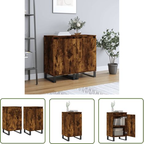 The Living Store Buffets 2 pcs chêne fumé 40x35x70 cm bois d'ingénierie - Buffet Design - Meuble Rangement - Armoire Entrée - Commode Salon - Mobilier Chambre (1/5)