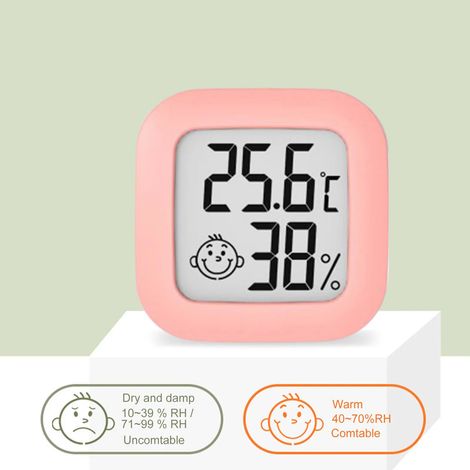Lot de 2 mini thermomètres hygromètres numériques LCD rose, capteur température et humidité intérieure, affichage digital précis pour chambre bébé, maison, salon (1/5)