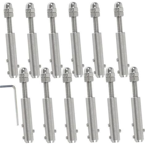 12 pièces, terminal à vis pour câble métallique, tendeur de câble inoxydable 4 mm, fixation sécurisée pour chantier, balcon ou treillis (1/5)