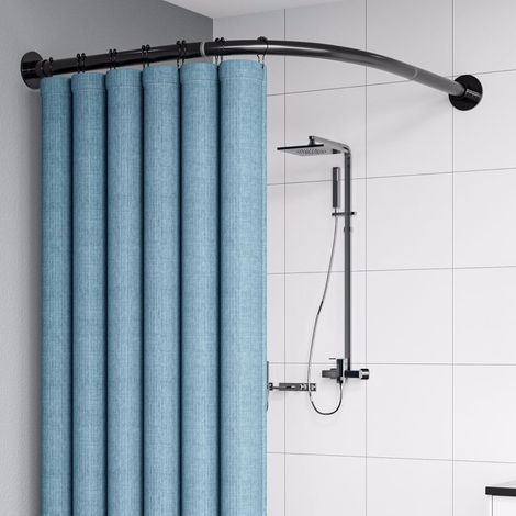 Tringle de douche pour rideau de douche, en forme de L, extensible, en acier inoxydable 304, sans perçage, pour salle de bain, baignoire, magasin de vêtements (taille : 70-95 cm x 70-95 cm,Color:Noir) (1/5)