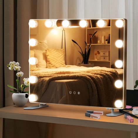 Miroir de maquillage Hollywood avec éclairage LED réglable, 3 modes et commande tactile, à poser ou mural, pour chambre et coiffeuse (1/5)