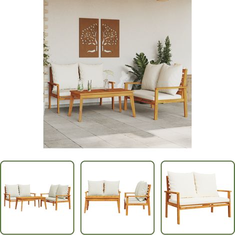 vidaXL Table de jardin -  Salon de jardin 3 pcs avec coussins bois massif d'acacia (1/5)
