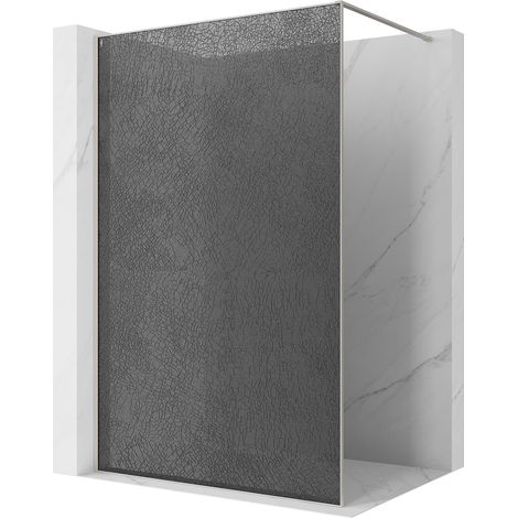 Mexen Kioto Duschwand Walk-in 140 x 200 cm, Crackle Graphit 12 mm, gebürsteter Nickel - 800-140-101-97-44-X (1/5)