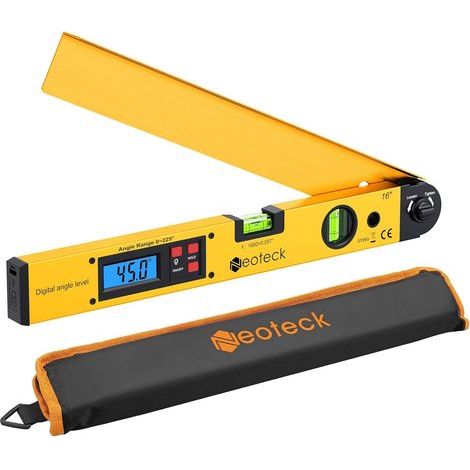 400mm / 16inch 0225 ° Numérique Angle Finder Règle d'angle Horizontal NumériqueLCD Rétro-Éclairage Niveau Rapporteur avec Étui Portable pour Industrielles Restructuration du Travail Jaune (1/5)