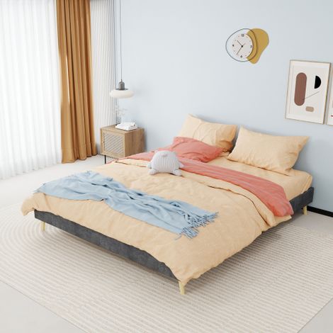 Cadre de lit moderne minimaliste 160x200 cm, structure basse en velours hollandais gris avec vérin à gaz, sommier pour chambre à coucher contemporaine (tête de lit et matras non inclus) (1/5)