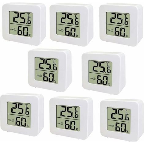 Mini thermomètre LCD , Thermomètre numérique intérieur Hygromètre d'intérieur, compteur de température et d'humidité, hygromètre numérique pour crèche, salon, bureau, paquet de 8 (1/4)